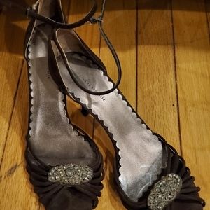 Brown heels with jewel embellishment